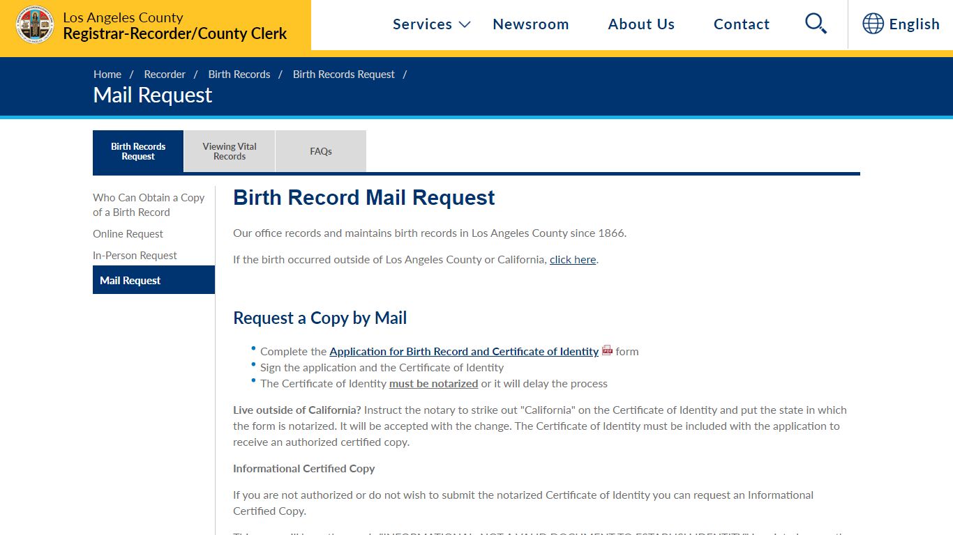 Birth Record Mail Request - LAVote.gov
